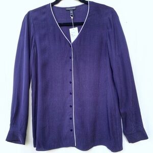 EILEEN FISHER Purple Pajama Style Silk Shi…